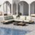 homary 6 Piece Aluminum & Teak Outdoor Sofa Set, Patio Sofa Seat L-Shaped Outdoor Sectional Sofa Set with Adjustable Backrests, Waterproof, Fade Resistant Cushions Ideal for Patios & Balconies,Beige